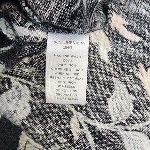 LOFT Womens Top Size XS 100% Linen Floral Short Flutter Sleeve Blue Round Neck - Picture 8 of 9